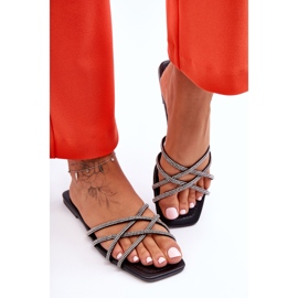 Pantofole Donna Con Righe E Strass Nere Leomi nero 2