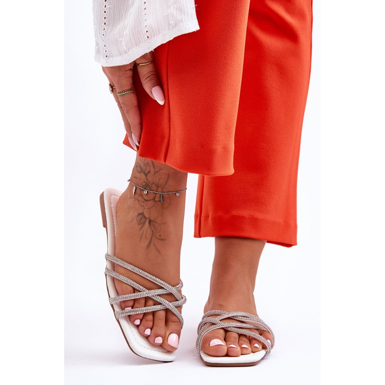 PG1 Sandali Donna Con Righe E Strass Bianco Leomi 1