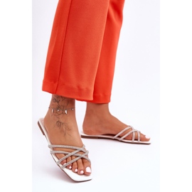 PG1 Sandali Donna Con Righe E Strass Bianco Leomi bianca 2