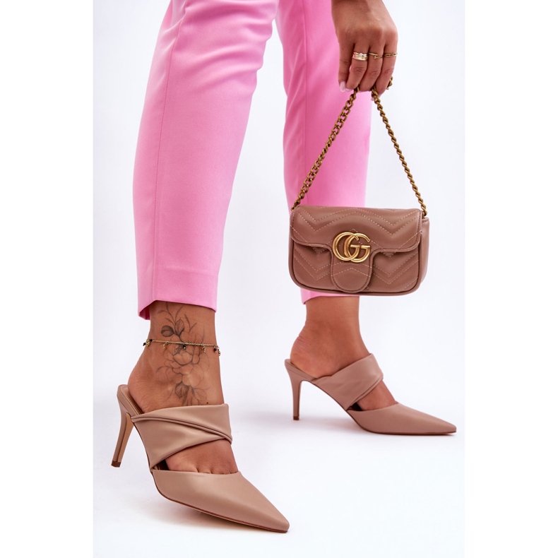 Inna Pantofole in Pelle con Tacco Alto Aveline Beige Scuro 1
