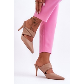Inna Pantofole in Pelle con Tacco Alto Aveline Beige Scuro 2