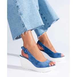 Sandali con zeppa Shelovet traforati da donna blu 1