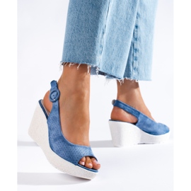 Sandali con zeppa Shelovet traforati da donna blu 2