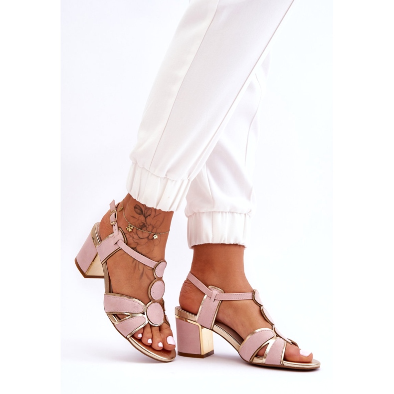 Evento Sandali con tacco basso in pelle da donna Riley rosa 4