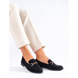 Mocassino Shelovet in camoscio nero con catena 1