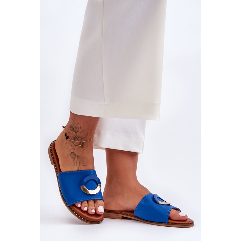 Pantofole impreziosite da sherry blu da donna 1