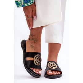 Pantofole alla moda con decorazione a specchio Black Deep Breath nero 1