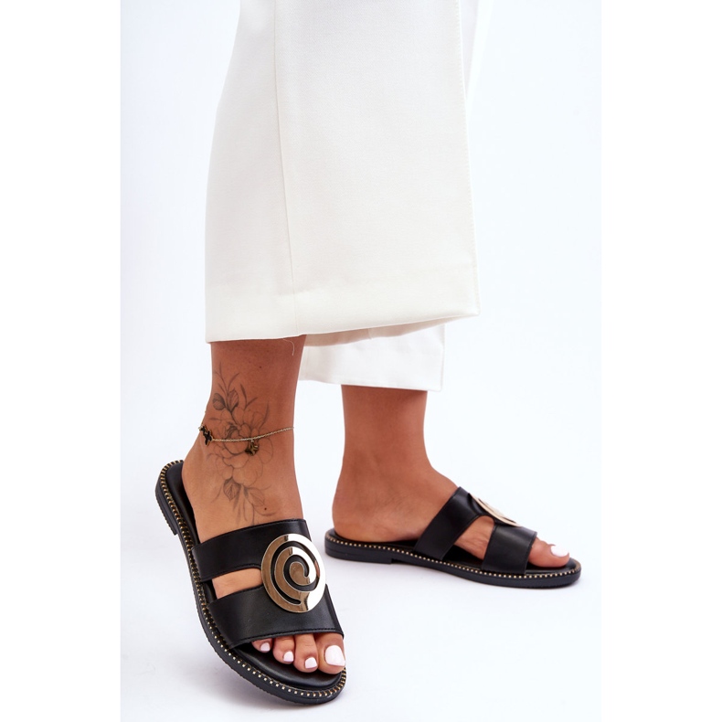 Pantofole alla moda con decorazione a specchio Black Deep Breath nero 2