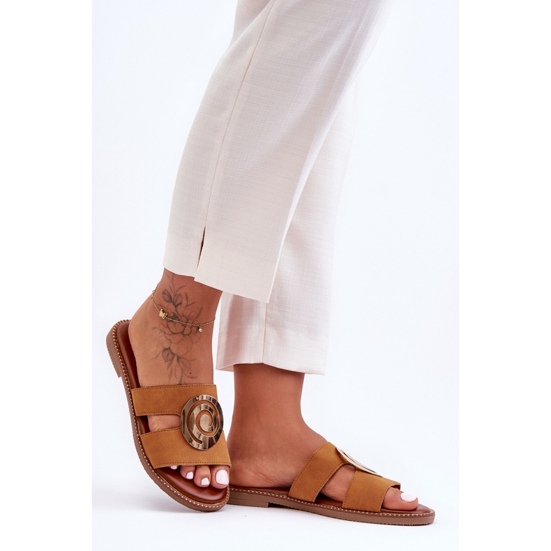 Pantofole alla moda con decorazione a specchio Camel Deep Breath marrone 1