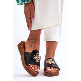 PG1 Ciabatte da donna nere con plateau Azera con decorazione nero 2