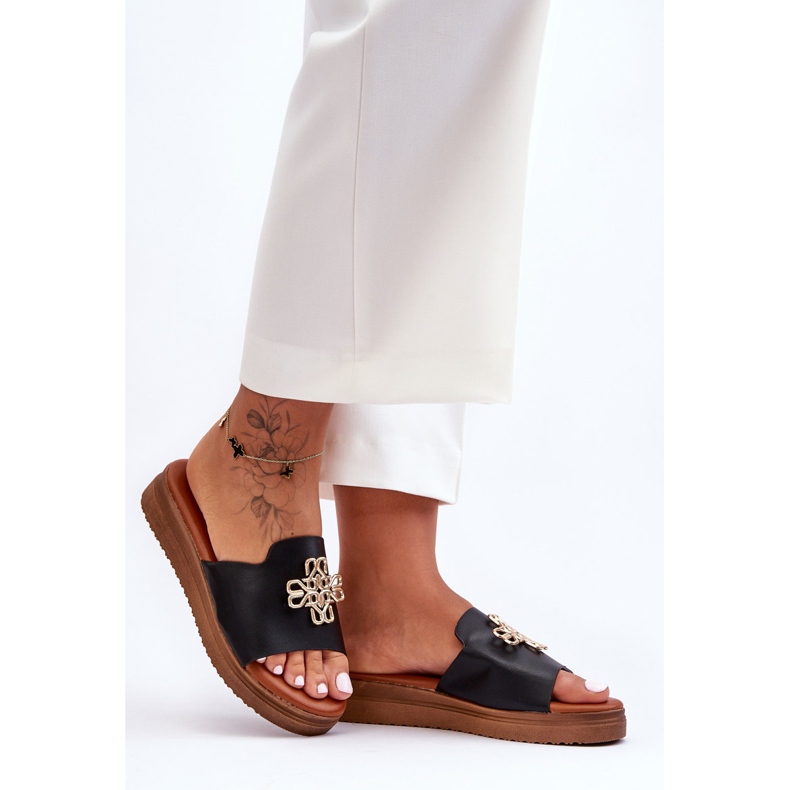 PG1 Ciabatte da donna nere con plateau Azera con decorazione nero 1
