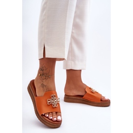 PG1 Ciabatte da donna in pelle con plateau e decoro Azera arancione arancia 1