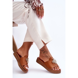 PG1 Pantofole Platform Donna In Pelle Con Decoro Marrone Azera 1