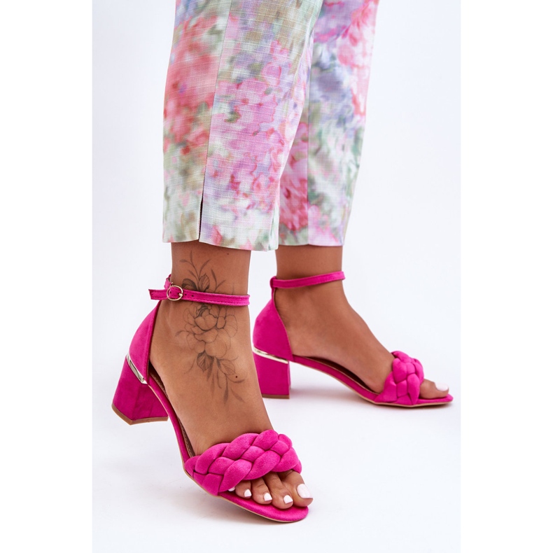 Sandali intrecciati in camoscio Essenza fucsia rosa 1