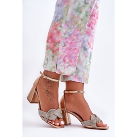 Sandali Tacco Basso Con Strass Rose Gold Monra d'oro 1