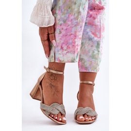 Sandali Tacco Basso Con Strass Rose Gold Monra d'oro 2