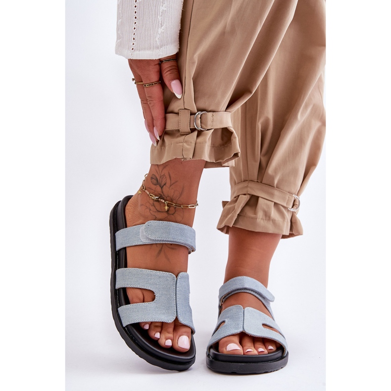 FJ1 Pantofole Donna in Tessuto Velcro Azzurro Jose blu 2