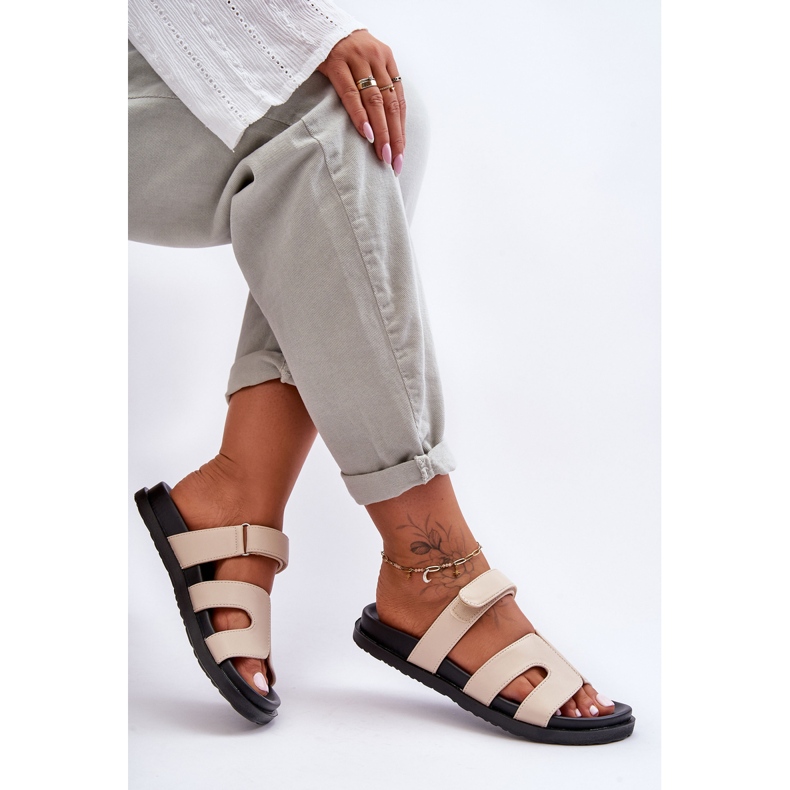 Pantofole Velcro Donna Classiche Pelle Beige Amedon 1