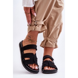 Pantofole da donna in tessuto con velcro Lamirose nere nero 2
