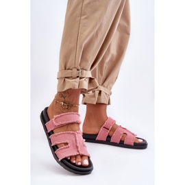 Pantofole Donna in Tela con Velcro Rosa Lamirose 1
