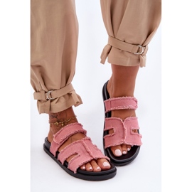 Pantofole Donna in Tela con Velcro Rosa Lamirose 2