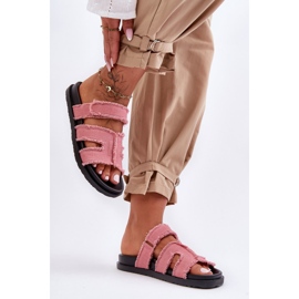 Pantofole Donna in Tela con Velcro Rosa Lamirose 3