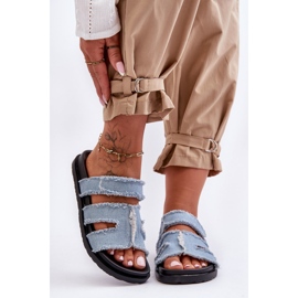 Pantofole Donna in Tessuto con Velcro Blu Lamirose 4