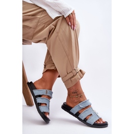 Pantofole Donna in Tessuto con Velcro Blu Lamirose 1