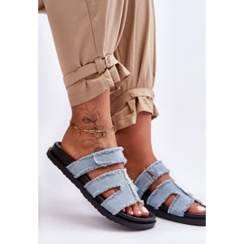 Pantofole Donna in Tessuto con Velcro Blu Lamirose 2