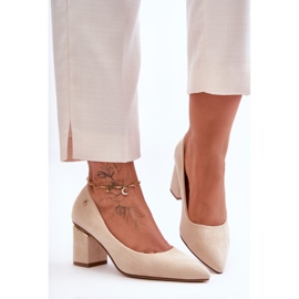 Pompe classiche con tacco alto in pelle scamosciata con abbellimento Derren beige chiaro 2