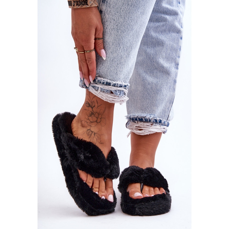Pantofole da donna in pelliccia Pantofole nere Elma nero 2