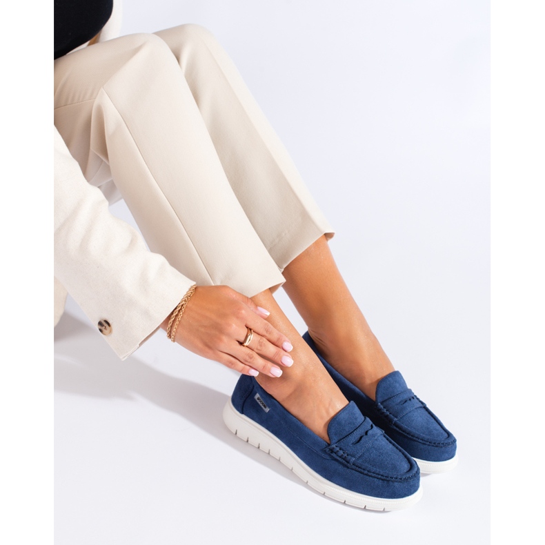 Mocassini blu Shelovet da donna con suola flessibile 1