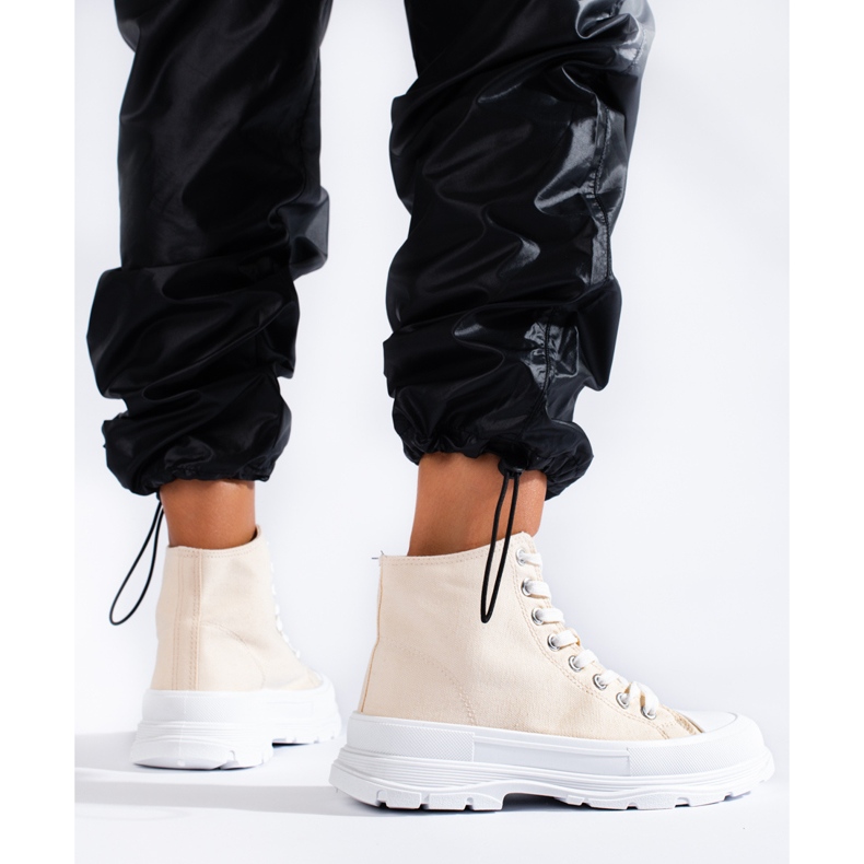 Sneakers alte da donna in tessuto Shelovet beige 2
