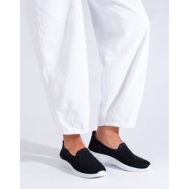 Scarpe slip-on in tessuto nero con borchie di Shelovet 2