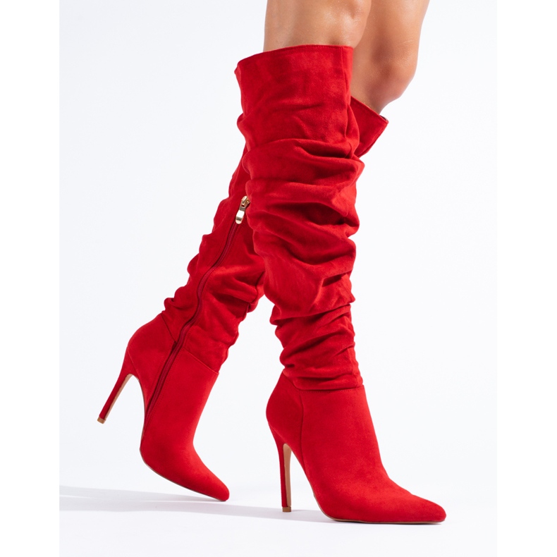 Stivali con tacco alto in camoscio da donna rossi di Shelovet rosso 1