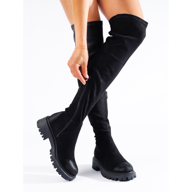 Stivaletti Shelovet da donna con tacco piatto nero 1