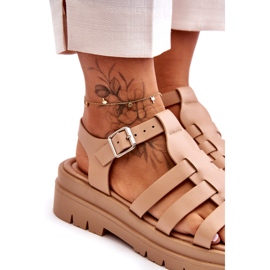 STEPHAN Sandali Bassi In Pelle Con Righe Diosa Beige 2