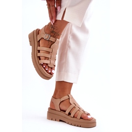 STEPHAN Sandali Bassi In Pelle Con Righe Diosa Beige 1
