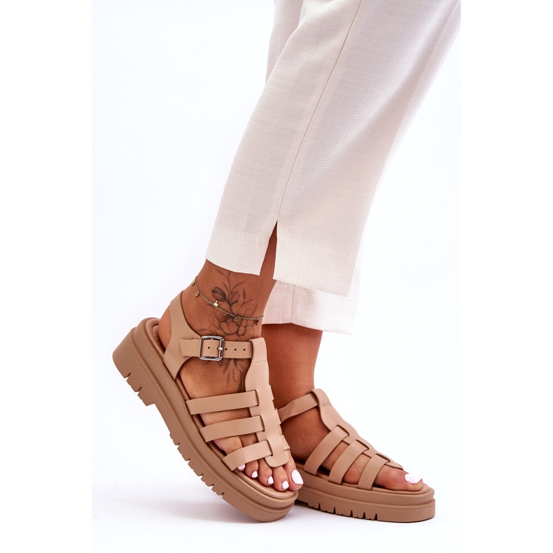 STEPHAN Sandali Bassi In Pelle Con Righe Diosa Beige 3