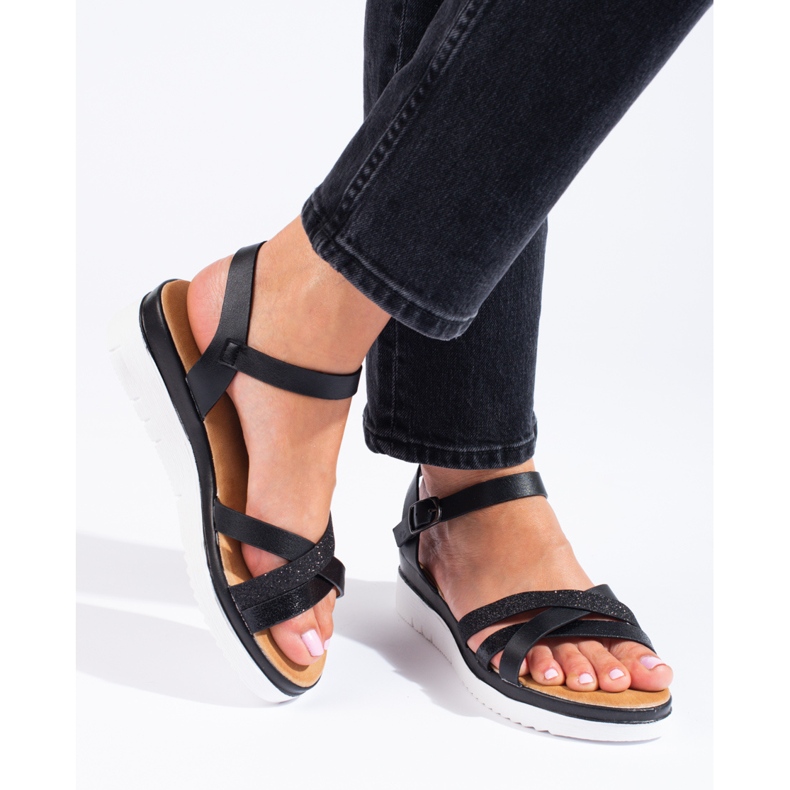 Sandali Shelovet neri con plateau nero 1