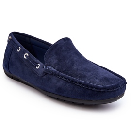 Mocassini slip-on da uomo in pelle scamosciata, blu navy 6