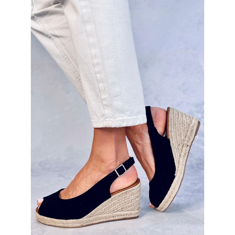 Espadrillas Nevil nere con zeppa e punta aperta nero 2