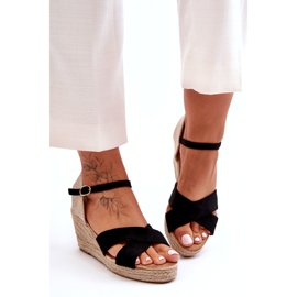 Sandali Da Donna In Camoscio Con Zeppe Intrecciate, Nero 4