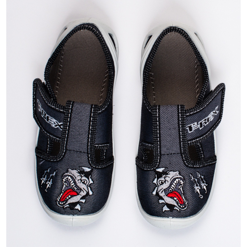 SHELOVET Pantofole in velcro per bambino 3F dinosauro nero 1