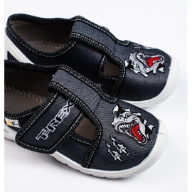 SHELOVET Pantofole in velcro per bambino 3F dinosauro nero 2