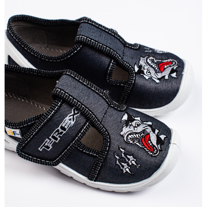 SHELOVET Pantofole in velcro per bambino 3F dinosauro nero 2