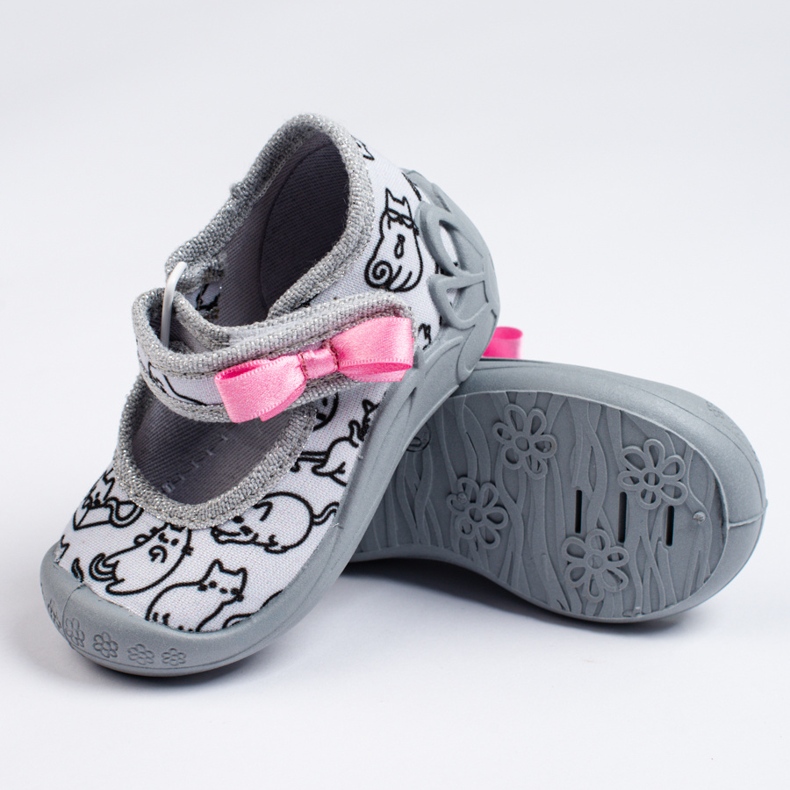 SHELOVET Pantofole grigie per bambina con velcro 3F gatti grigio 1