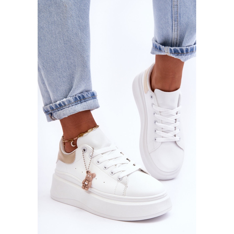 PS1 Scarpe sportive da donna su una massiccia piattaforma Mariell bianca e oro bianco 1