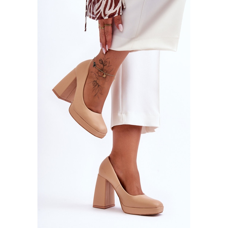 Décolleté con tacco grosso Nude Rosalia beige 2