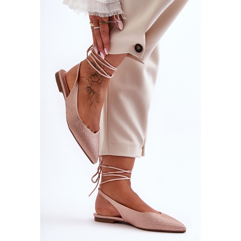 PG1 Ballerine Da Donna Con Lacci Beige Con Borchie Jange 1